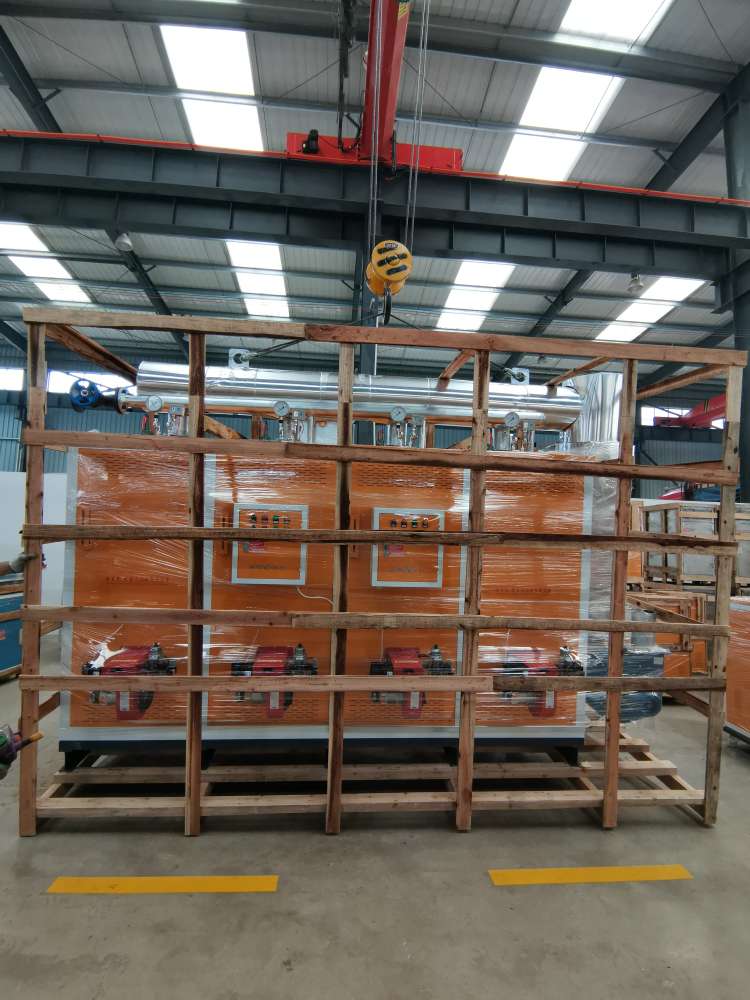 兩臺(tái)1T低氮燃?xì)庹羝l(fā)生器正在吊裝上車(chē)中